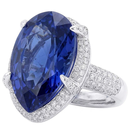 White Gold Halo Pear Ceylon Sapphire & Natural Earth Mined Diamond Ring 5.50 Carats