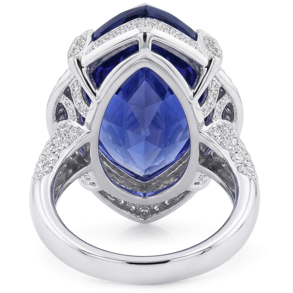 White Gold Halo Pear Ceylon Sapphire & Natural Earth Mined Diamond Ring 5.50 Carats