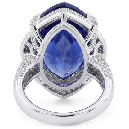 White Gold Halo Pear Ceylon Sapphire & Natural Earth Mined Diamond Ring 5.50 Carats