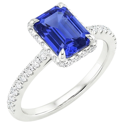 White Gold Halo Ring Emerald Blue Sapphire & Natural Earth Mined Diamond 4.25 Carats