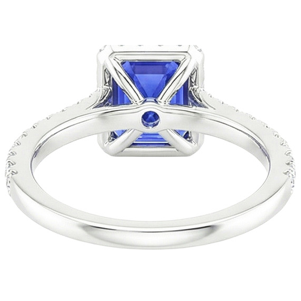 White Gold Halo Ring Emerald Blue Sapphire & Natural Earth Mined Diamond 4.25 Carats