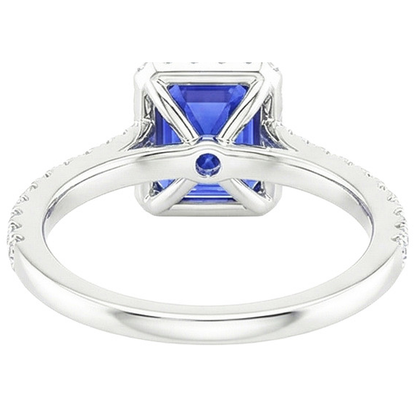 White Gold Halo Ring Emerald Blue Sapphire & Natural Earth Mined Diamond 4.25 Carats