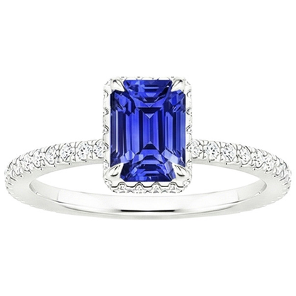 White Gold Halo Ring Emerald Blue Sapphire & Natural Earth Mined Diamond 4.25 Carats