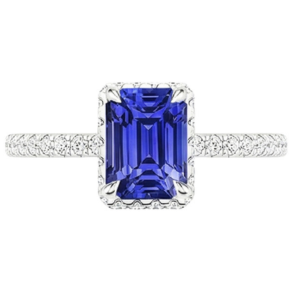White Gold Halo Ring Emerald Blue Sapphire & Natural Earth Mined Diamond 4.25 Carats