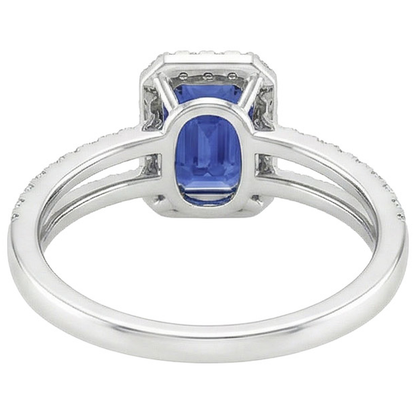 White Gold Halo Ring Emerald Blue Sapphire & Natural Earth Mined Diamond 5 Carats
