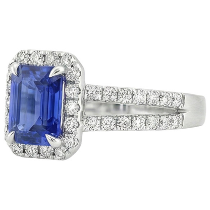 White Gold Halo Ring Emerald Blue Sapphire & Natural Earth Mined Diamond 5 Carats