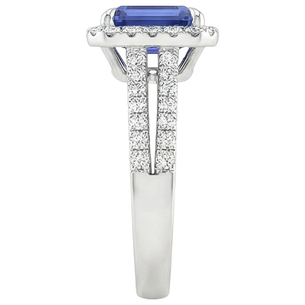 White Gold Halo Ring Emerald Blue Sapphire & Natural Earth Mined Diamond 5 Carats