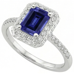 White Gold Halo Ring Emerald Ceylon Sapphire & Natural Earth Mined Diamond 4.25 Carats