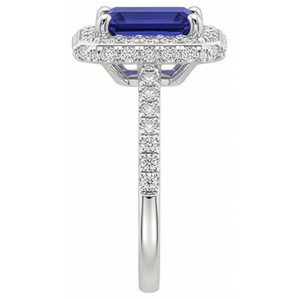 White Gold Halo Ring Emerald Ceylon Sapphire & Natural Earth Mined Diamond 4.25 Carats