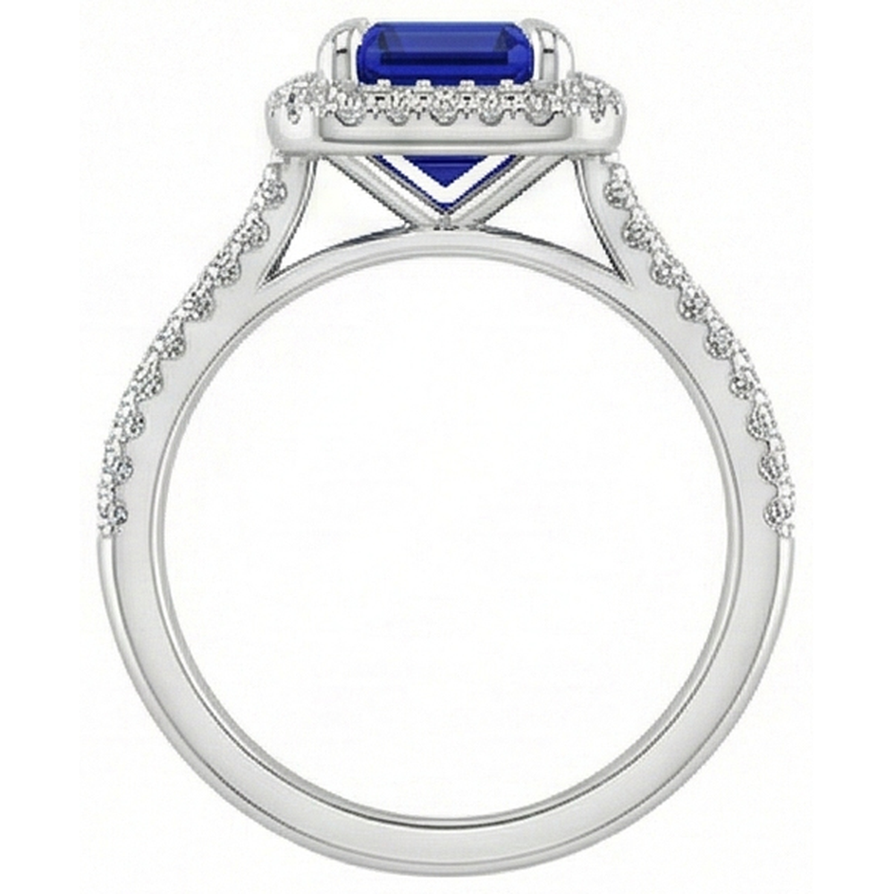 White Gold Halo Ring Emerald Sri Lankan Sapphire & Natural Earth Mined Diamond 4.50 Carats