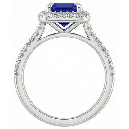 White Gold Halo Ring Emerald Sri Lankan Sapphire & Natural Earth Mined Diamond 4.50 Carats