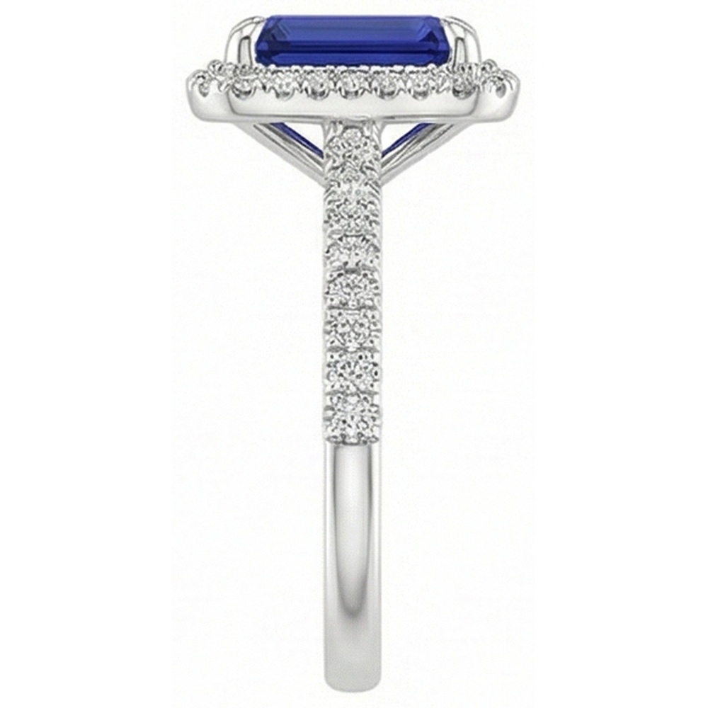 White Gold Halo Ring Emerald Sri Lankan Sapphire & Natural Earth Mined Diamond 4.50 Carats
