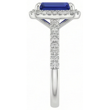 White Gold Halo Ring Emerald Sri Lankan Sapphire & Natural Earth Mined Diamond 4.50 Carats