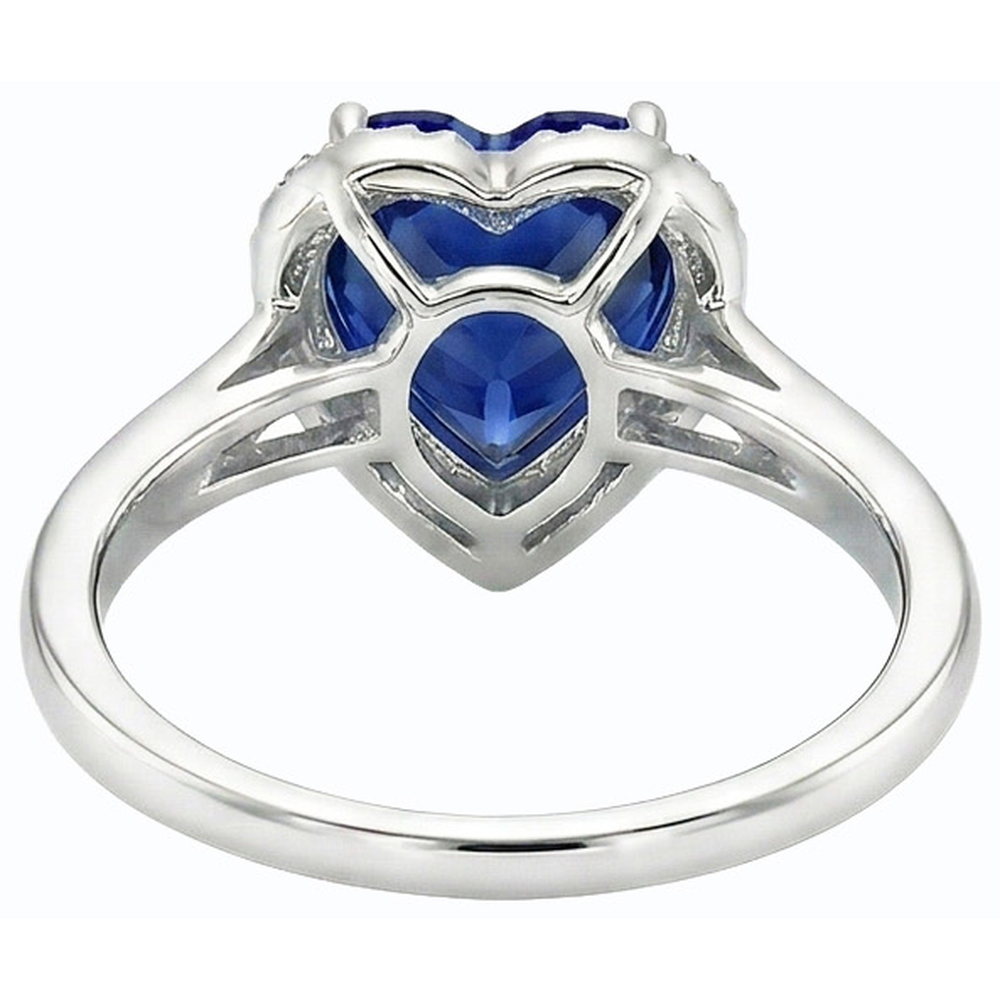 White Gold Halo Ring Heart Blue Sapphire & Natural Earth Mined Diamonds 3 Carats Jewelry