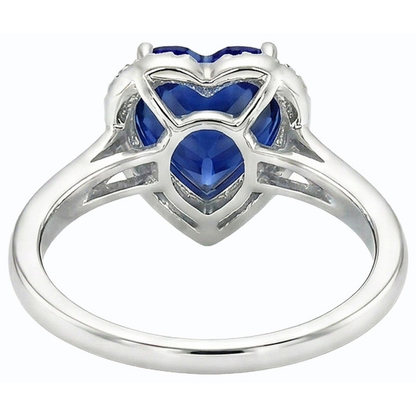 White Gold Halo Ring Heart Blue Sapphire & Natural Earth Mined Diamonds 3 Carats Jewelry