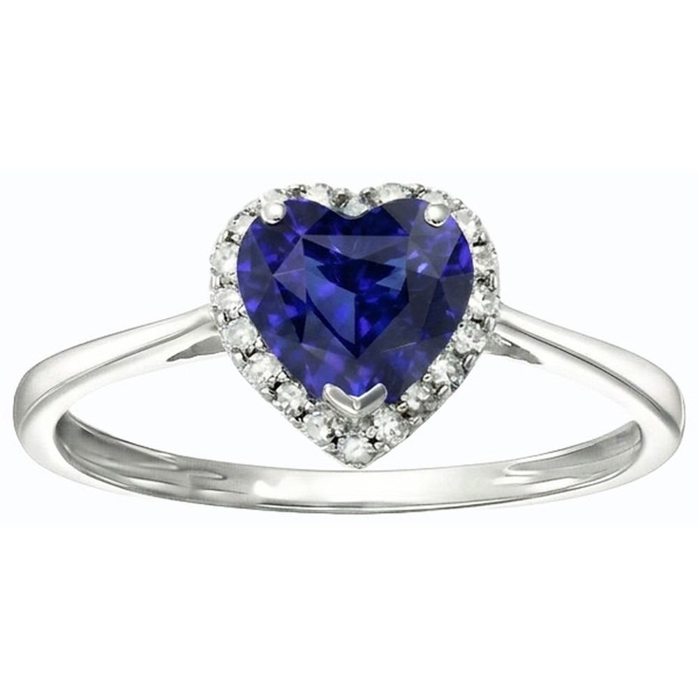 White Gold Halo Ring Heart Blue Sapphire & Natural Earth Mined Diamonds 3 Carats Jewelry