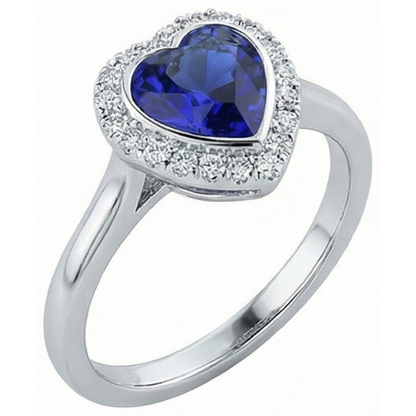 Natural Real ( Not Lab Grown )  White Gold Halo Ring Heart Deep Blue Sapphire Jewelry 4 Carats