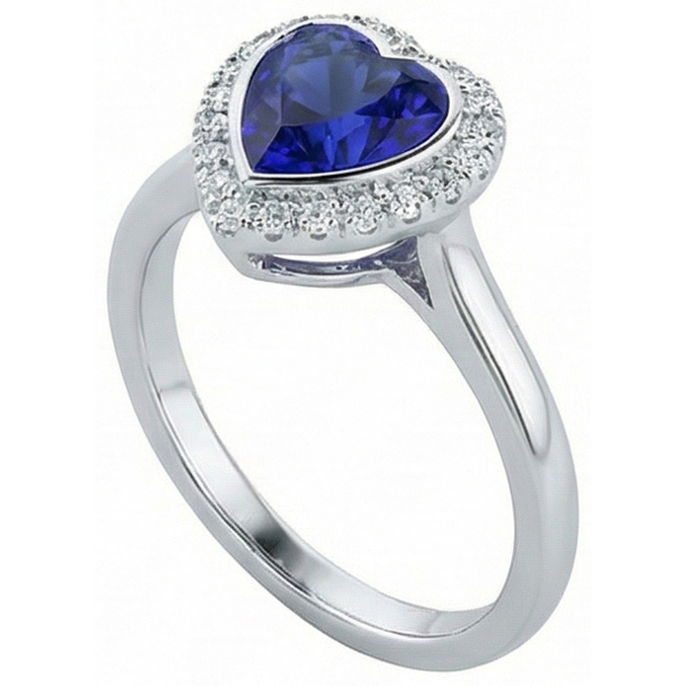 Natural Real ( Not Lab Grown )  White Gold Halo Ring Heart Deep Blue Sapphire Jewelry 4 Carats