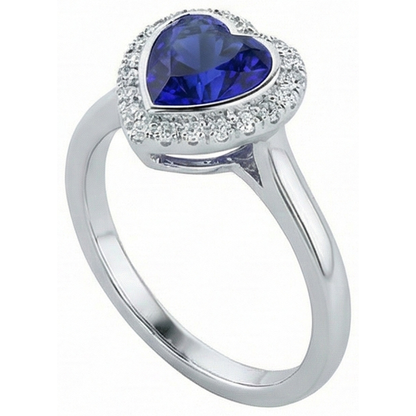 Natural Real ( Not Lab Grown )  White Gold Halo Ring Heart Deep Blue Sapphire Jewelry 4 Carats