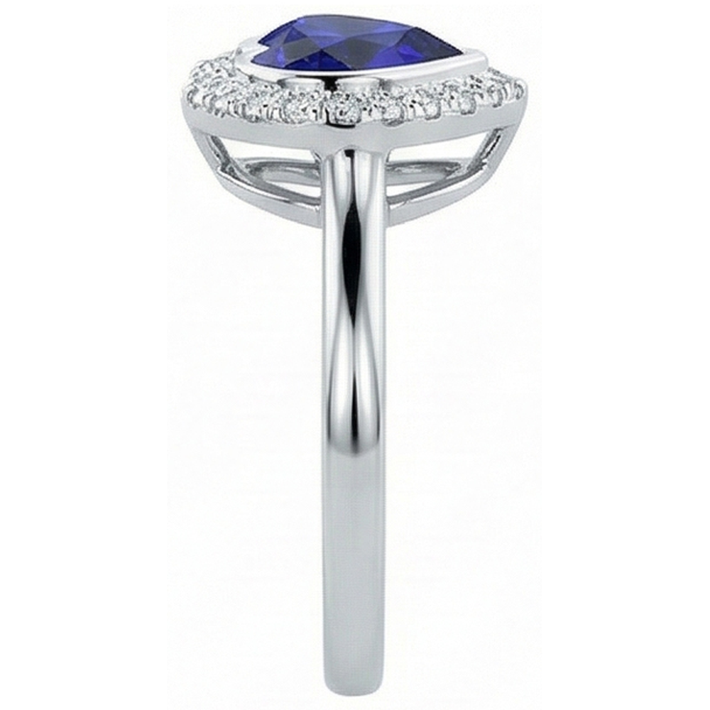 Natural Real ( Not Lab Grown )  White Gold Halo Ring Heart Deep Blue Sapphire Jewelry 4 Carats