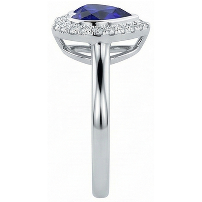 Natural Real ( Not Lab Grown )  White Gold Halo Ring Heart Deep Blue Sapphire Jewelry 4 Carats