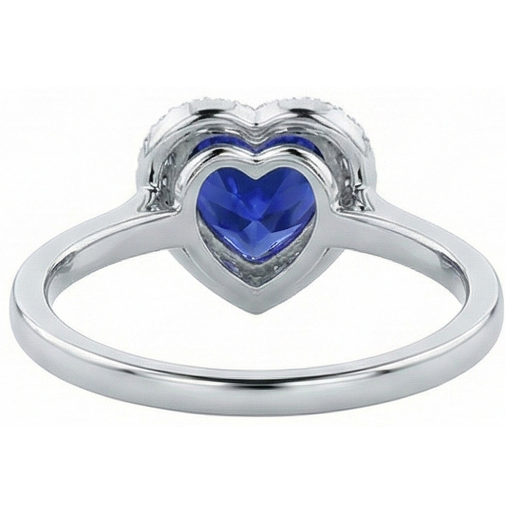 Natural Real ( Not Lab Grown )  White Gold Halo Ring Heart Deep Blue Sapphire Jewelry 4 Carats