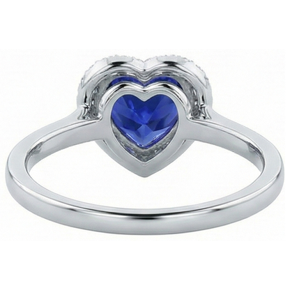Natural Real ( Not Lab Grown )  White Gold Halo Ring Heart Deep Blue Sapphire Jewelry 4 Carats