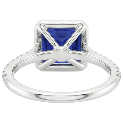 White Gold Halo Ring Princess Sri Lankan Sapphire & Natural Earth Mined Diamonds 6 Carats