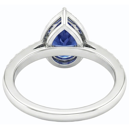 White Gold Halo Wedding Ring Jewelry Blue Sapphire & Natural Earth Mined Diamonds 3 Carats