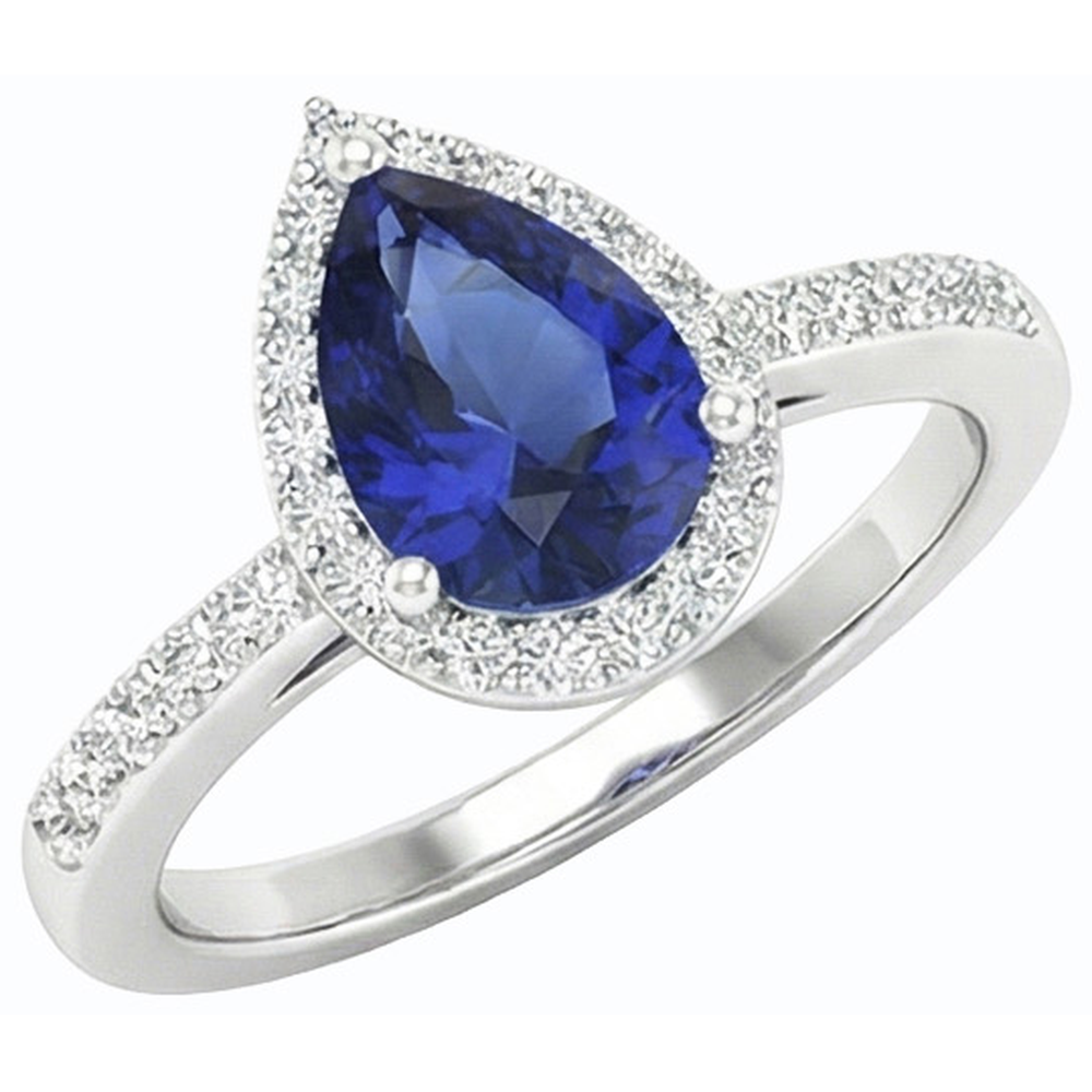 White Gold Halo Wedding Ring Jewelry Blue Sapphire & Natural Earth Mined Diamonds 3 Carats