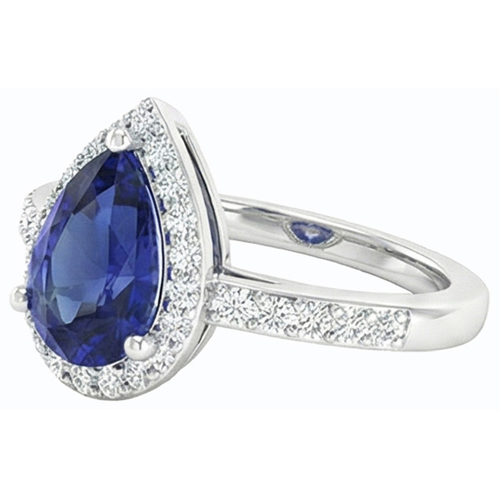 White Gold Halo Wedding Ring Jewelry Blue Sapphire & Natural Earth Mined Diamonds 3 Carats