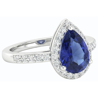 White Gold Halo Wedding Ring Jewelry Blue Sapphire & Natural Earth Mined Diamonds 3 Carats