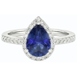 White Gold Halo Wedding Ring Jewelry Blue Sapphire & Natural Earth Mined Diamonds 3 Carats