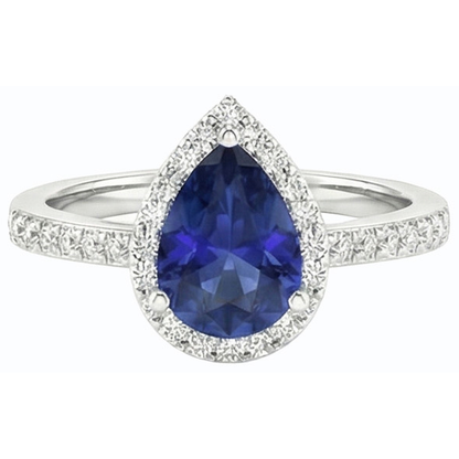 White Gold Halo Wedding Ring Jewelry Blue Sapphire & Natural Earth Mined Diamonds 3 Carats