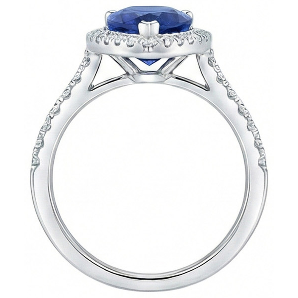 White Gold Jewelry 3.25 Carats Pear Natural Earth Mined Diamond And Sapphire Ring