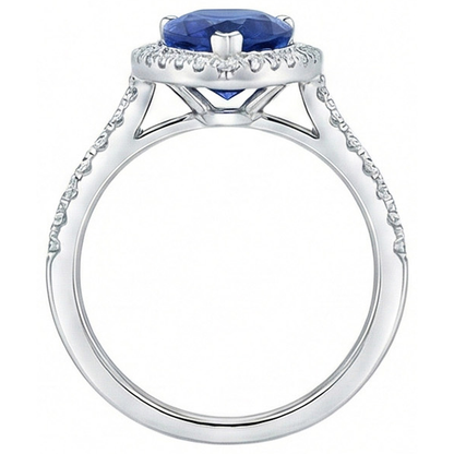 White Gold Jewelry 3.25 Carats Pear Natural Earth Mined Diamond And Sapphire Ring
