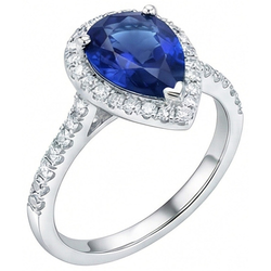 White Gold Jewelry 3.25 Carats Pear Natural Earth Mined Diamond And Sapphire Ring