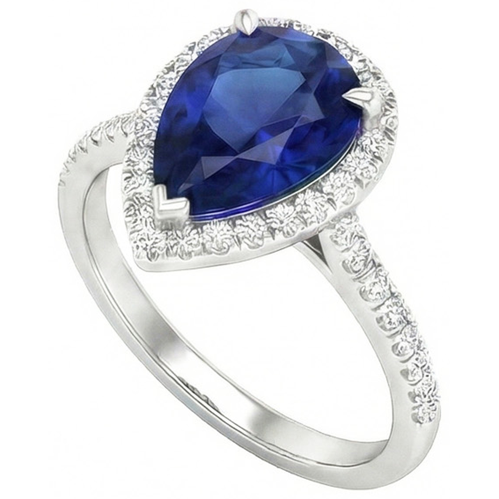 White Gold Jewelry 3.25 Carats Pear Natural Earth Mined Diamond And Sapphire Ring