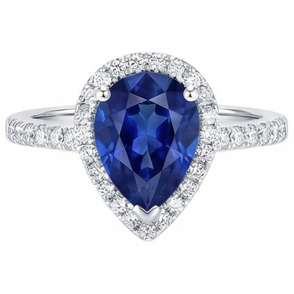 White Gold Jewelry 3.25 Carats Pear Natural Earth Mined Diamond And Sapphire Ring