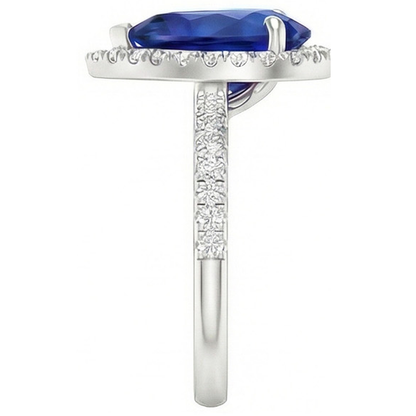 White Gold Jewelry 3.25 Carats Pear Natural Earth Mined Diamond And Sapphire Ring