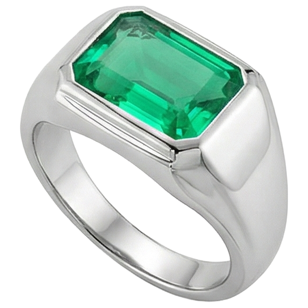Natural Real ( Not Lab Grown ) White Gold Men’s Ring Green Emerald GIA Gemstone