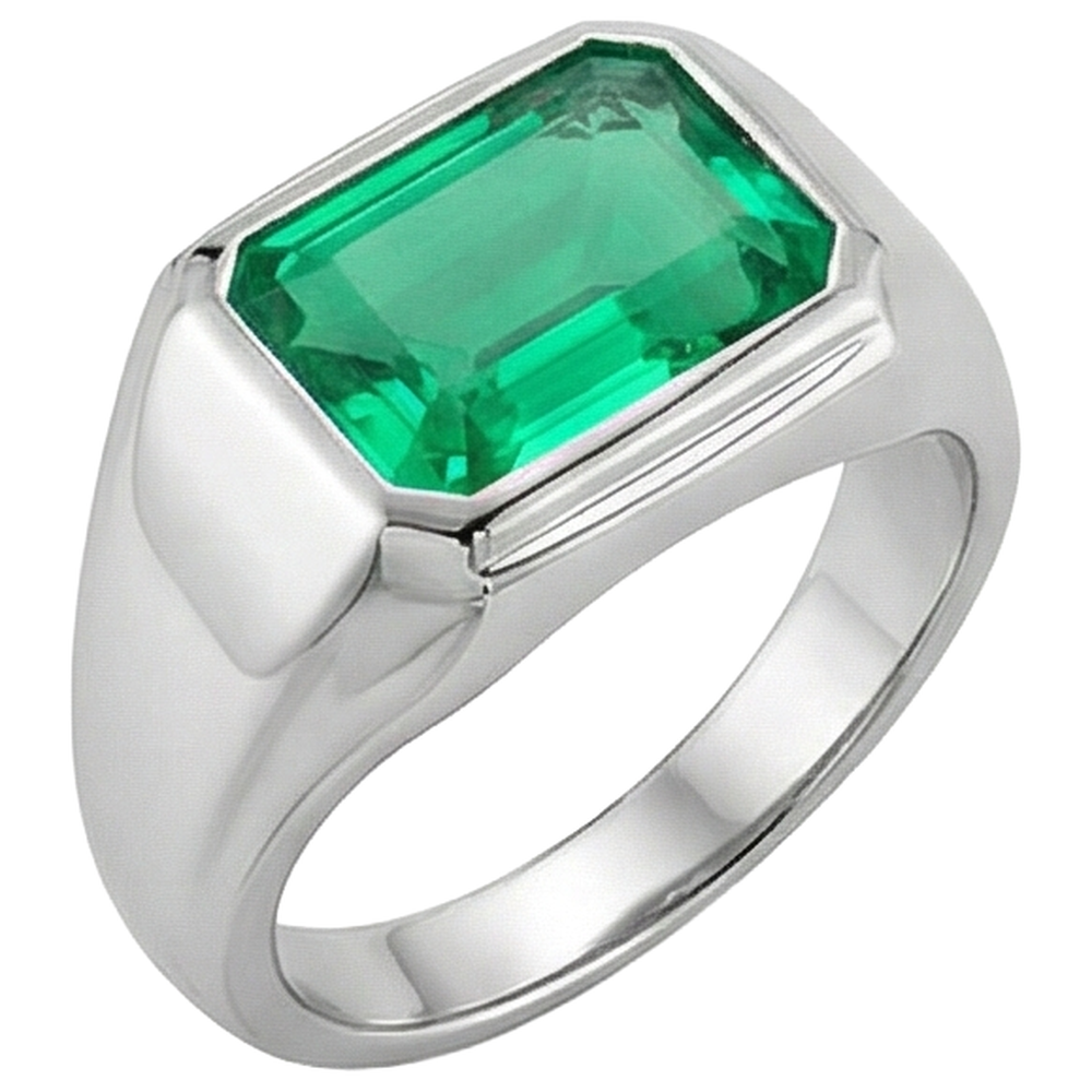 Natural Real ( Not Lab Grown ) White Gold Men’s Ring Green Emerald GIA Gemstone