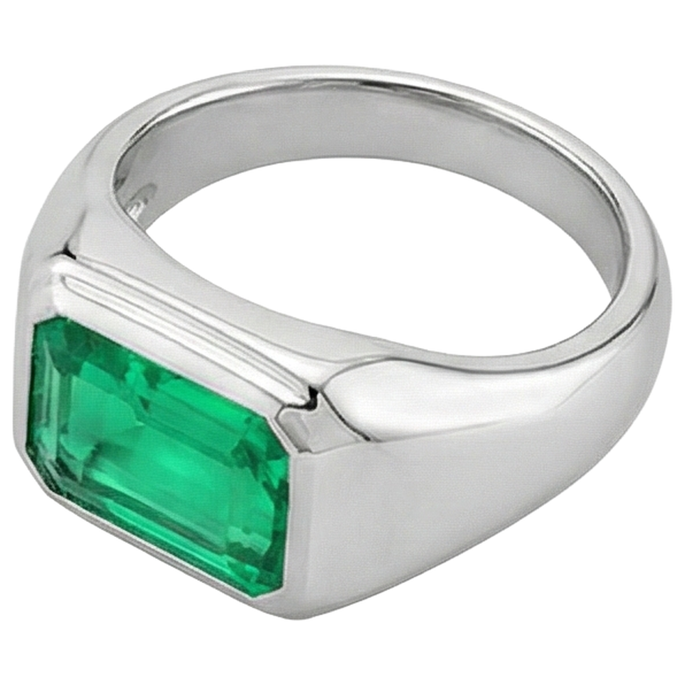 Natural Real ( Not Lab Grown ) White Gold Men’s Ring Green Emerald GIA Gemstone