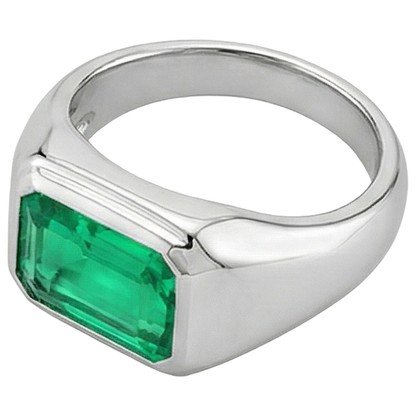 Natural Real ( Not Lab Grown ) White Gold Men’s Ring Green Emerald GIA Gemstone