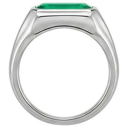Natural Real ( Not Lab Grown ) White Gold Men’s Ring Green Emerald GIA Gemstone