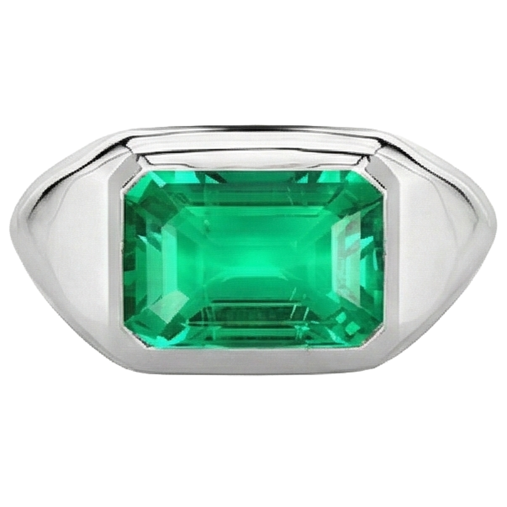 Natural Real ( Not Lab Grown ) White Gold Men’s Ring Green Emerald GIA Gemstone