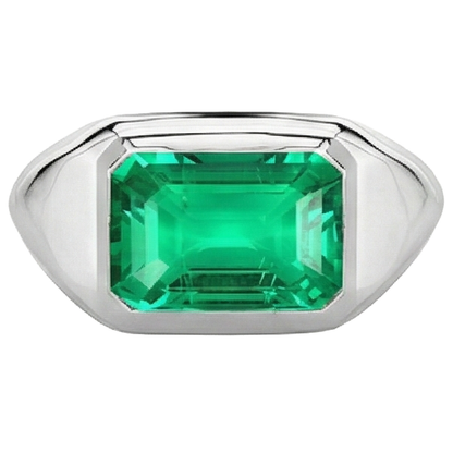 Natural Real ( Not Lab Grown ) White Gold Men’s Ring Green Emerald GIA Gemstone