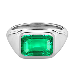 White Gold Men’s Ring Green Emerald Gemstone