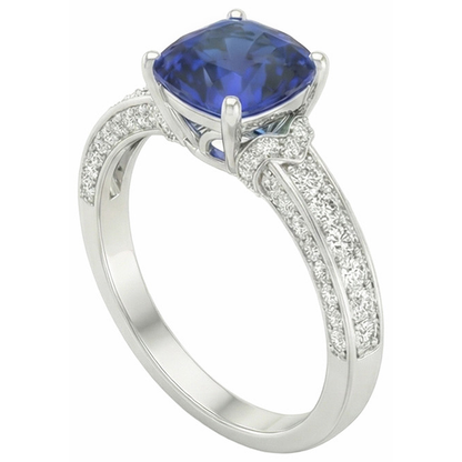 White Gold Natural Earth Mined Diamond Blue Sapphire Engagement Ring Prong Set 3.50 Carats