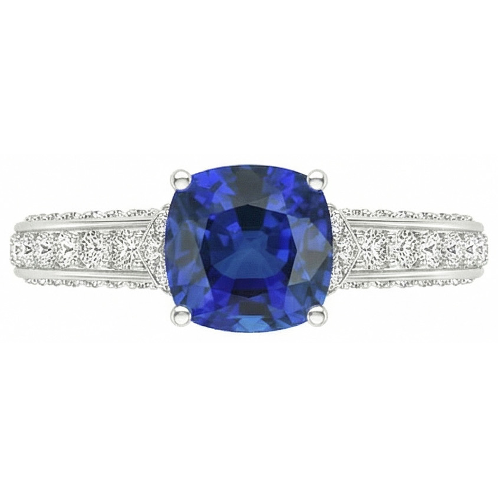 White Gold Natural Earth Mined Diamond Blue Sapphire Engagement Ring Prong Set 3.50 Carats